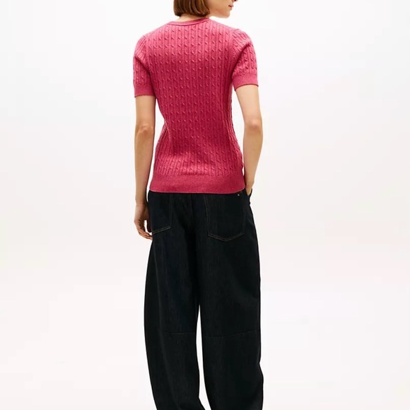 Tommy Hilfiger Pink Cable-Knit Short Sleeve Sweater Top - Picture 10 of 11